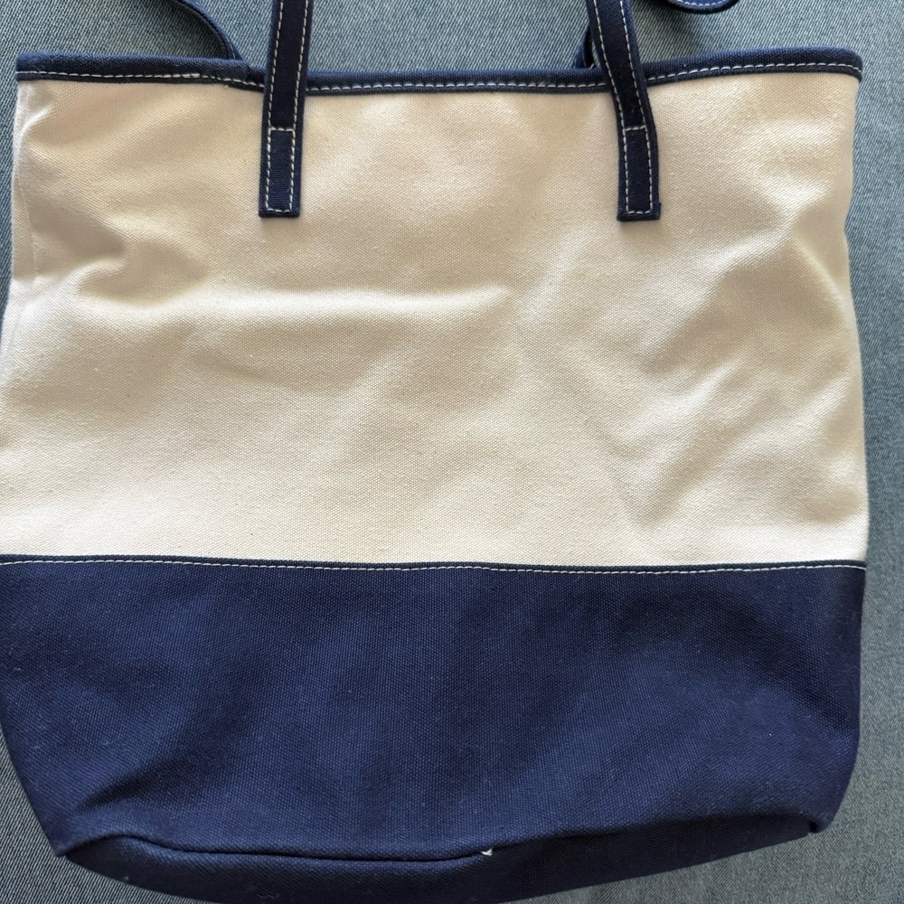VTG Jennifer Moore Womens Large Tote Bag Canvas Navy Trim Gingham Lined 90s